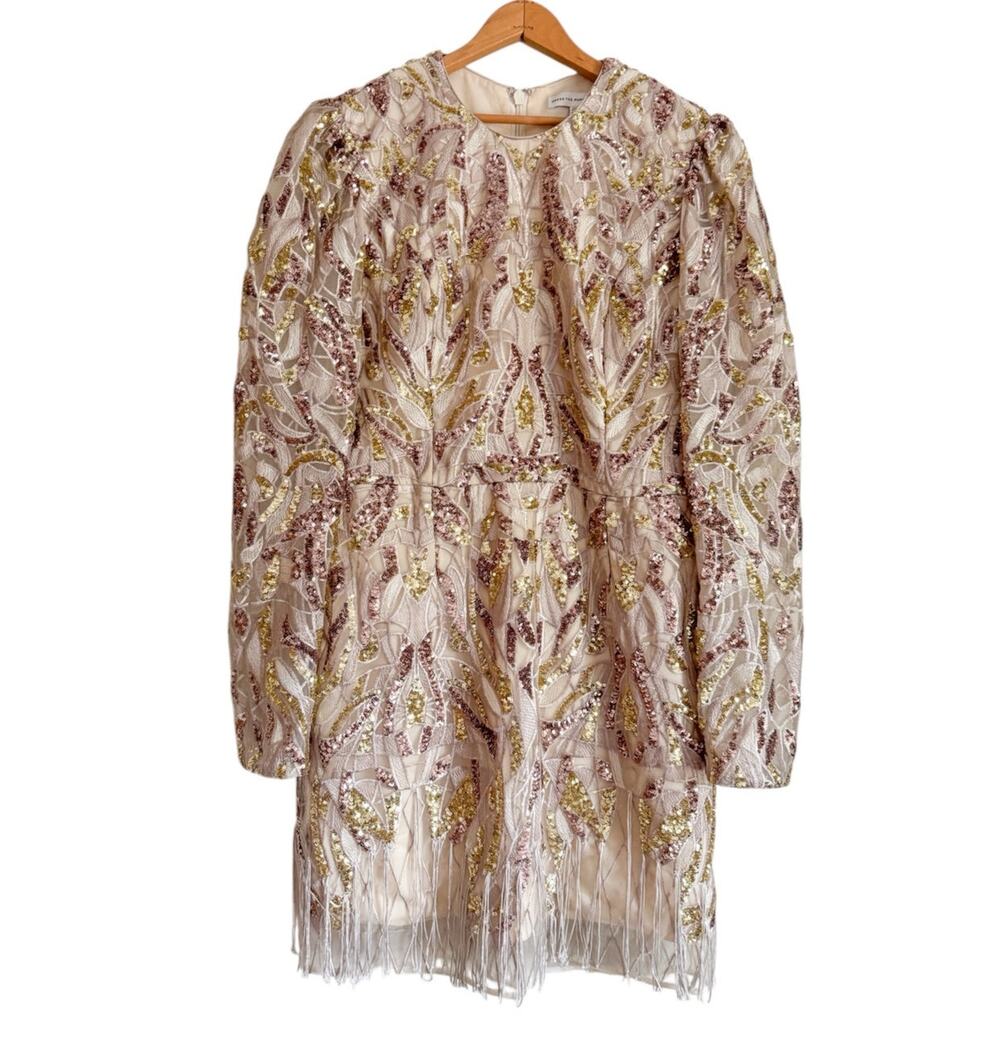 Dress the Population Embellished Mini Dress in Blush with Gold Accents